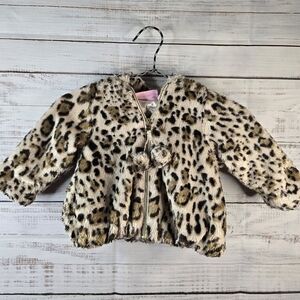 Pistachio Faux Fur Leopard Print Winter Jacket Toddler/baby Size 18months